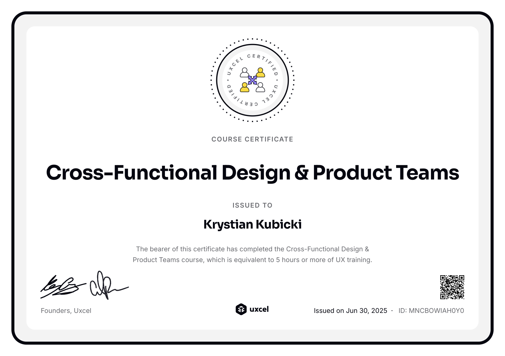 Krystian Kubicki's certificate